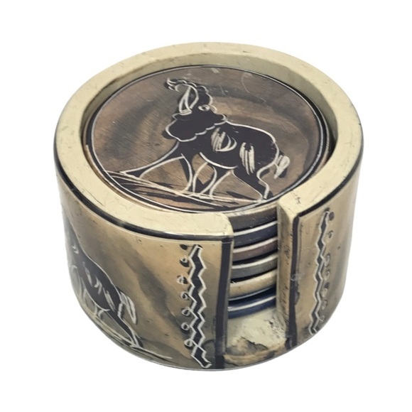 Hand Painted African Animal Stone Coasters Holder - Picture 3 of 14